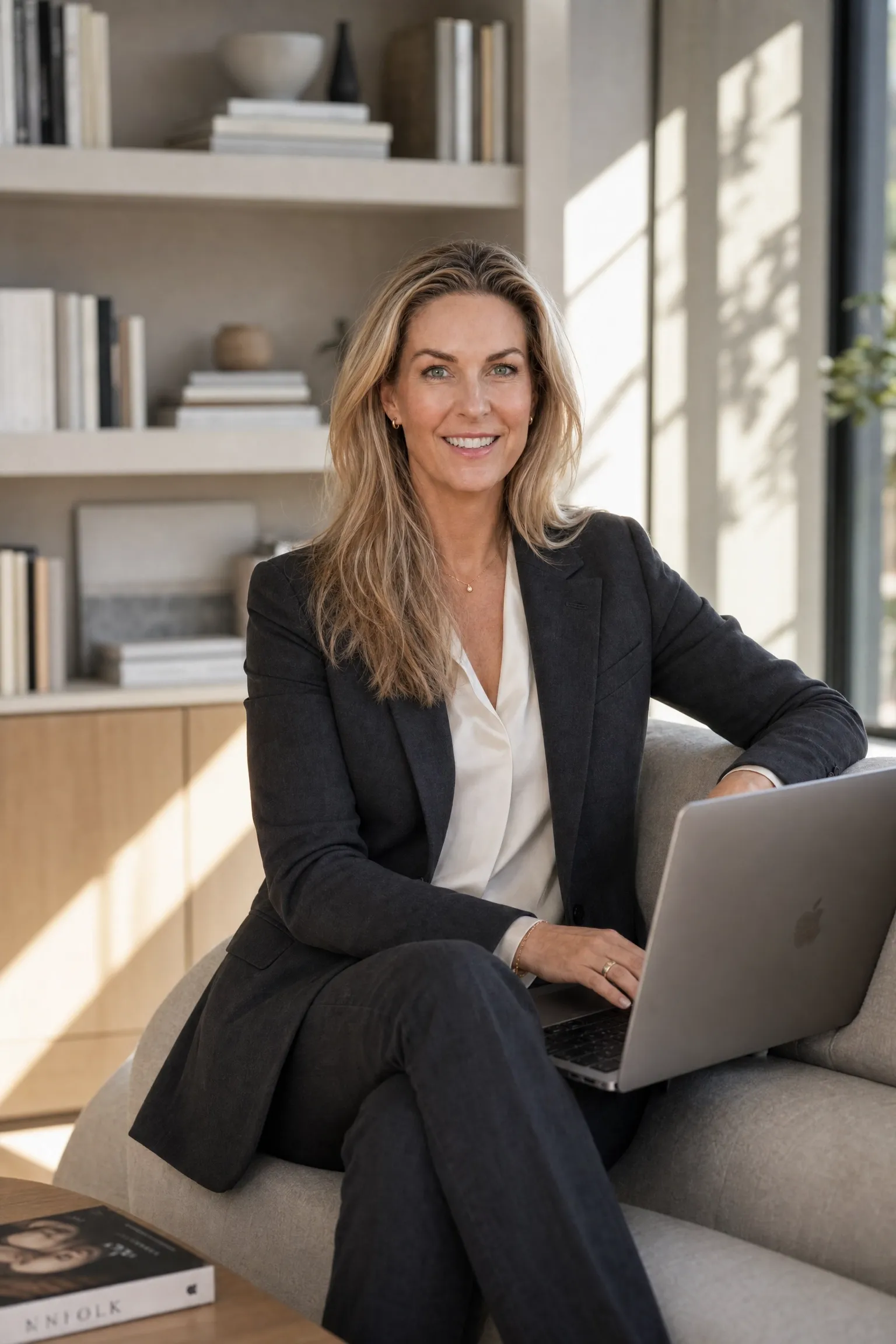 Stine Smith working on a laptop